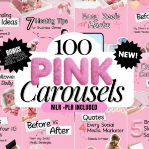 100 Pink Instagram Carousel Templates – Editable Canva Designs with PLR & MRR
