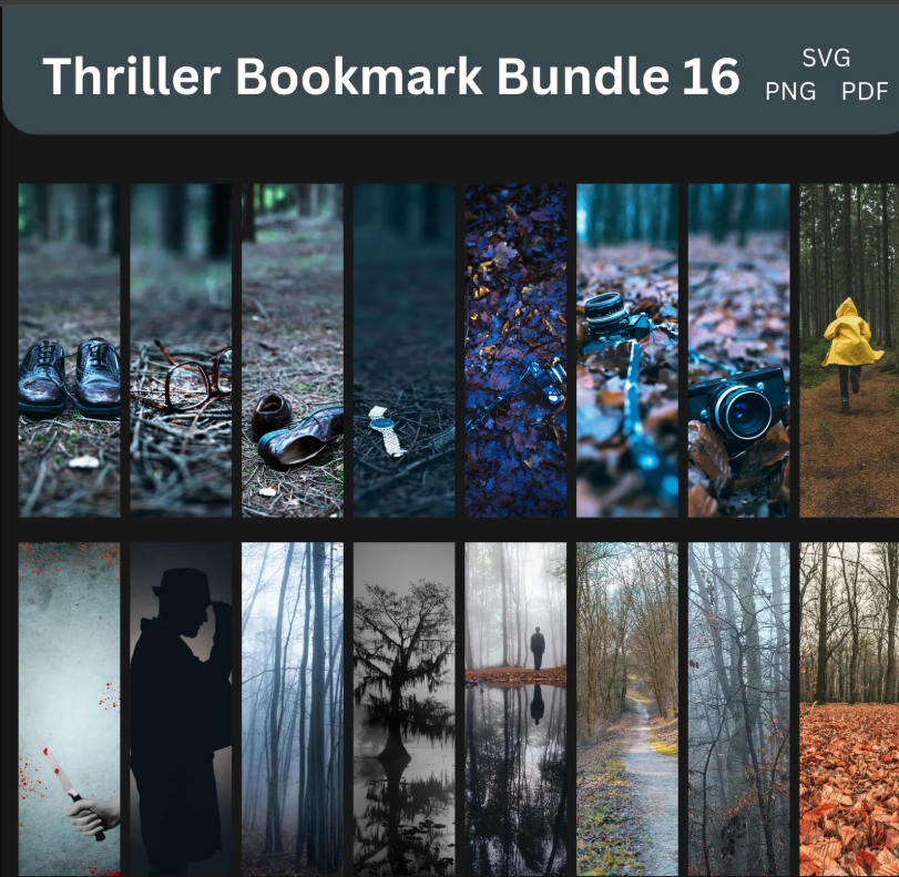 Thriller Bookmark Bundle, Horror Crime Thriller Bookmarks - Digital, downloadable bookmark - Image 4